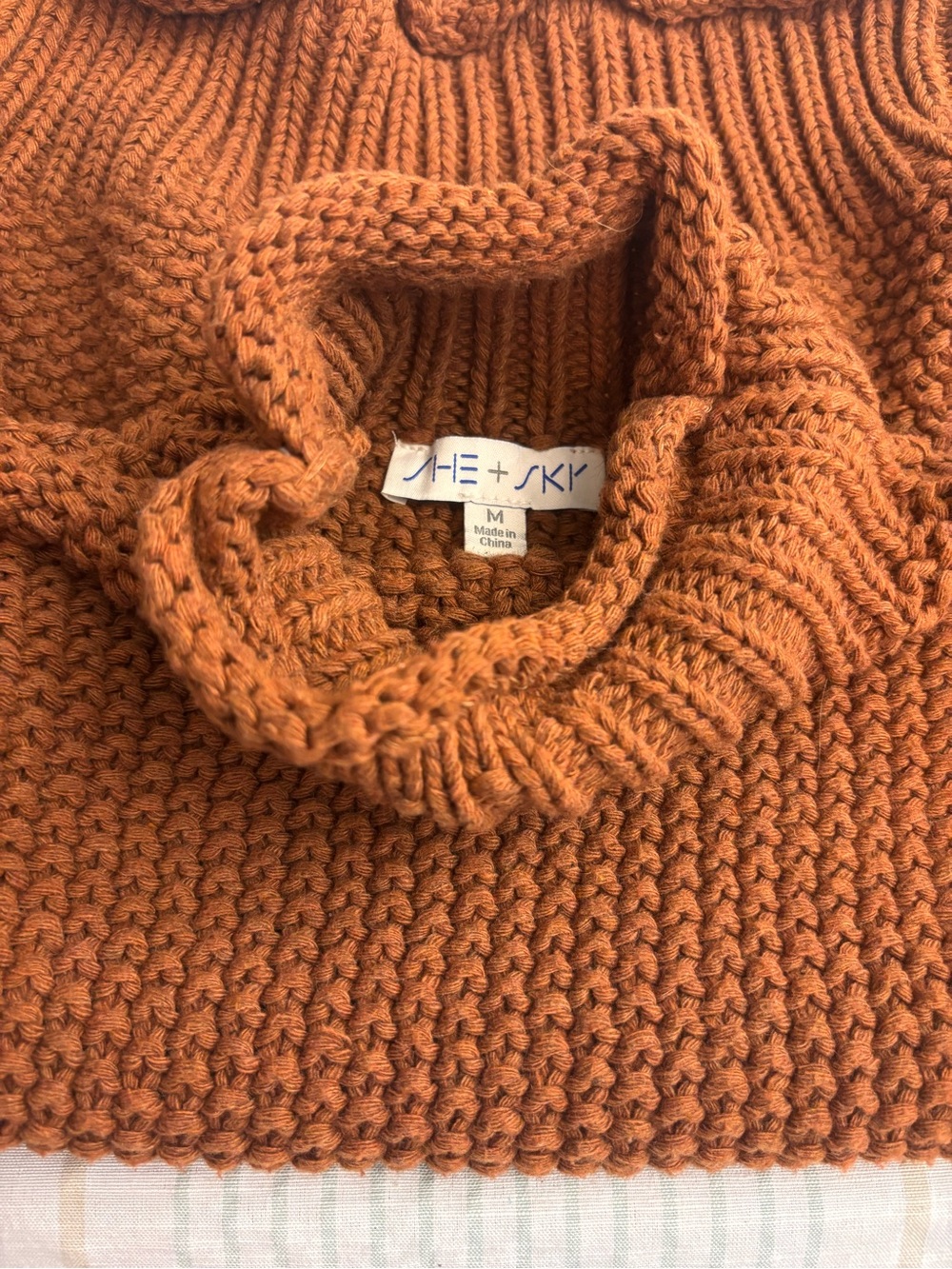She + Sky Rust Orange Cowl Neck Knit Sweater